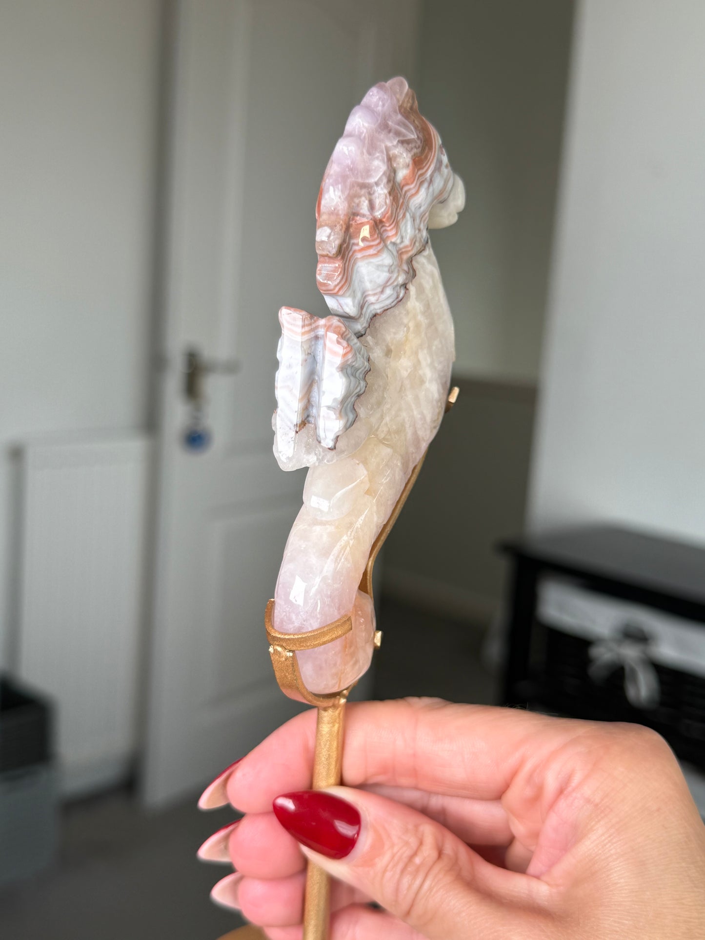 Amethyst Crazy Lace Agate Seahorse On Gold Stand