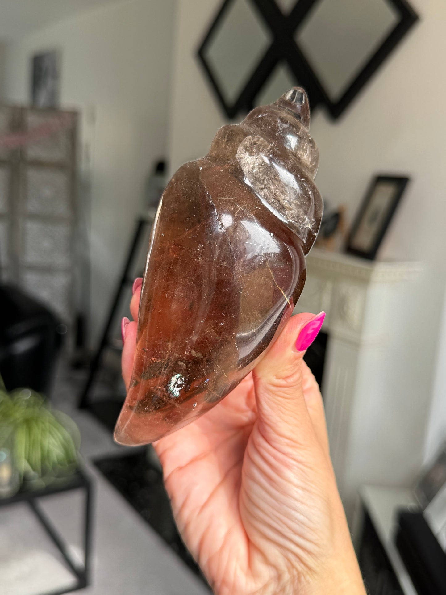 Master Carved Smokey Quartz Shell WITH RUTILE