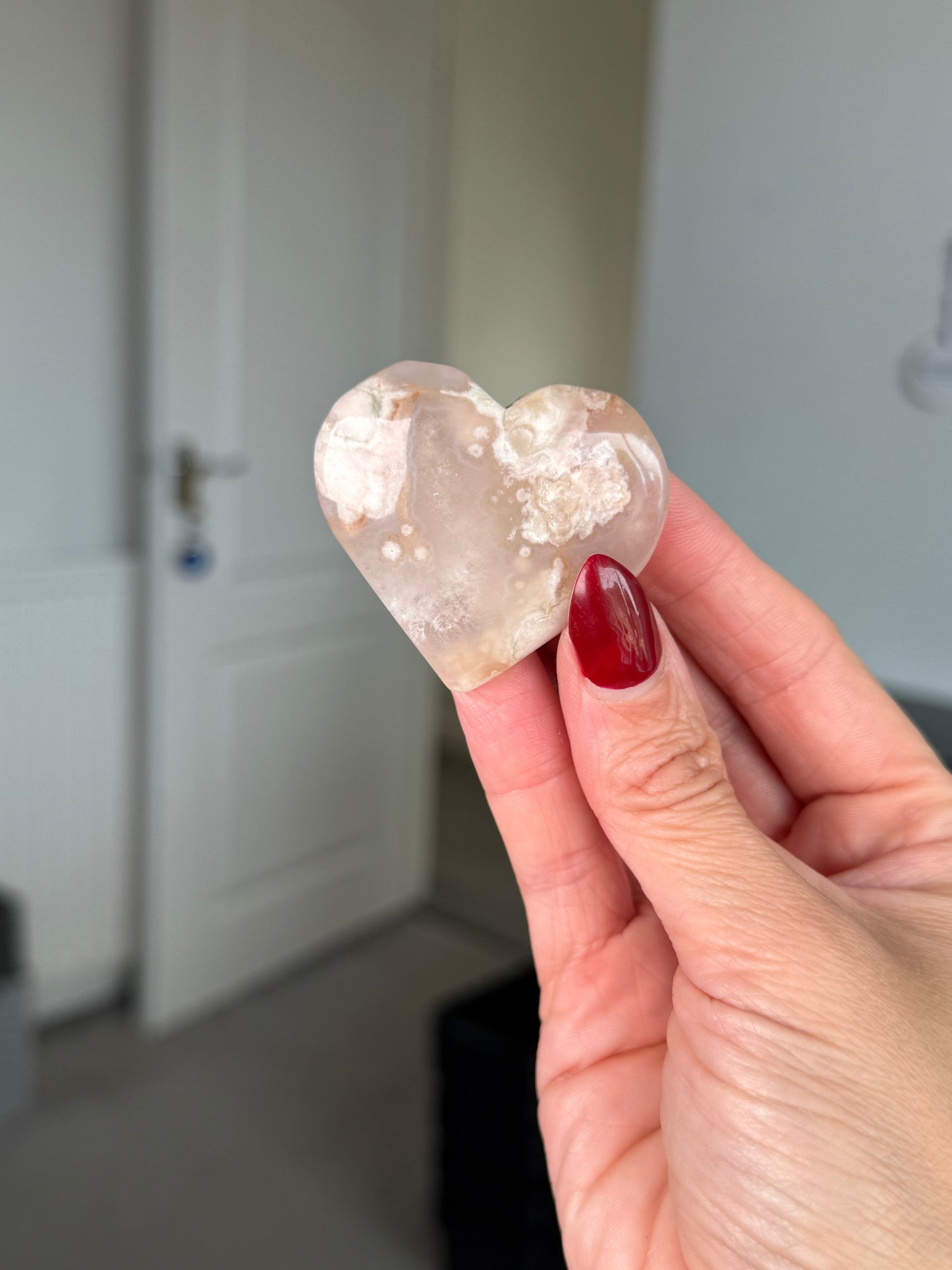Flower Agate Heart With Stand
