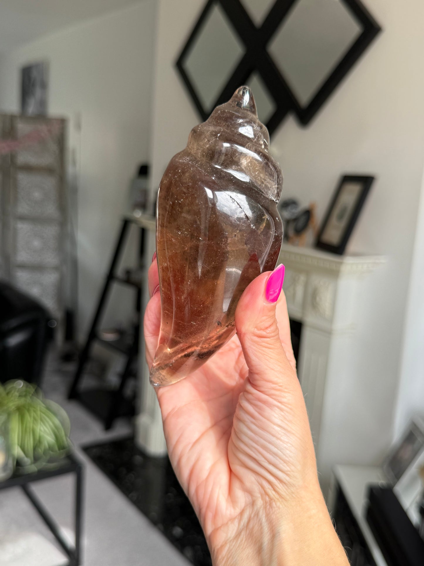 Master Carved Smokey Quartz Shell WITH RUTILE