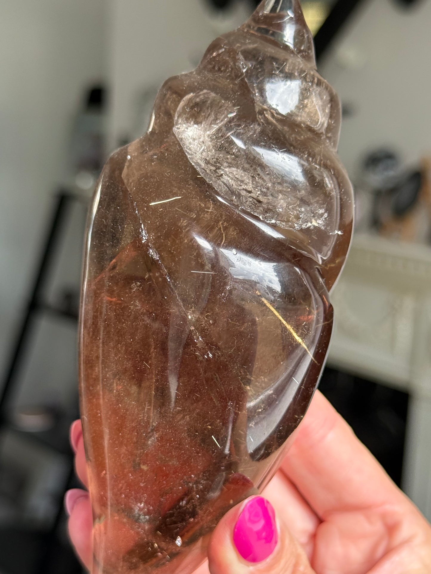 Master Carved Smokey Quartz Shell WITH RUTILE