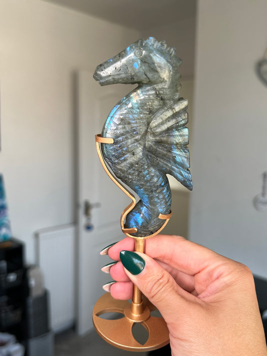 Labradorite Seahorse On Gold Stand