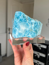 Load image into Gallery viewer, XXL Larimar Core On Glass Stand
