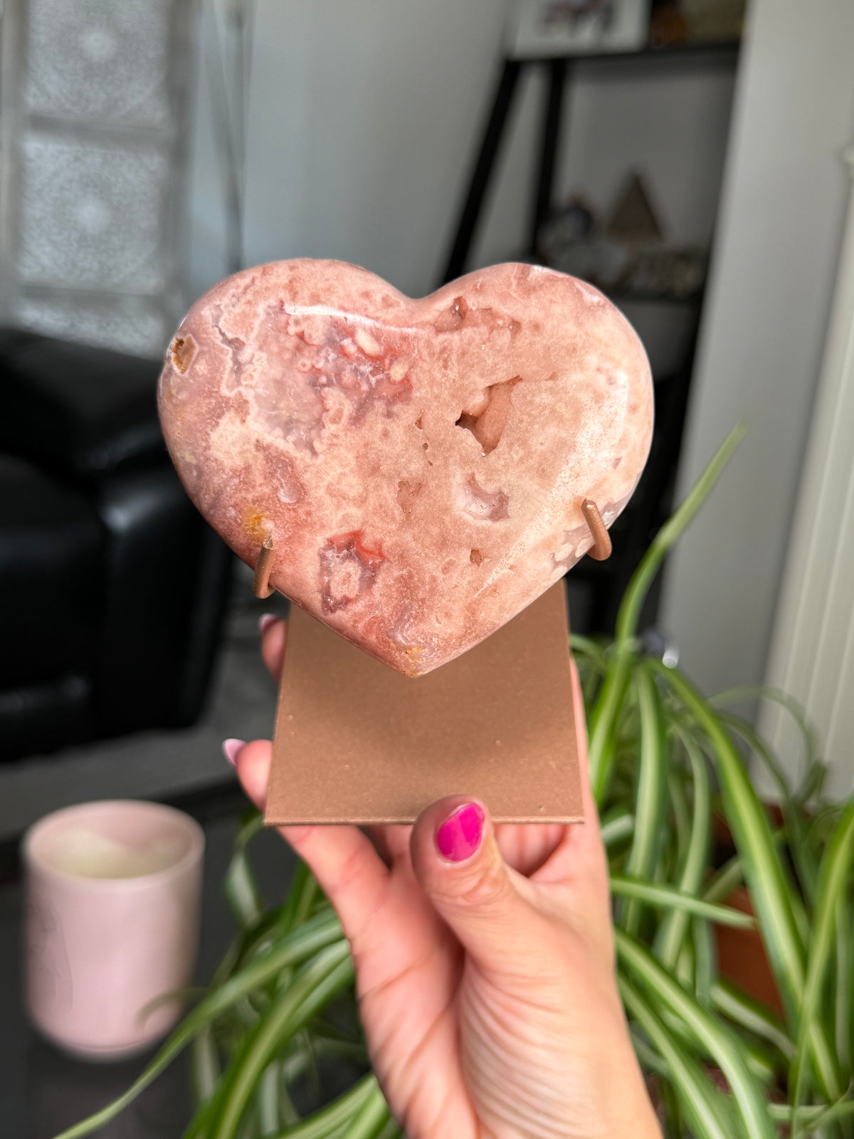 Pink Amethyst Heart On Stand