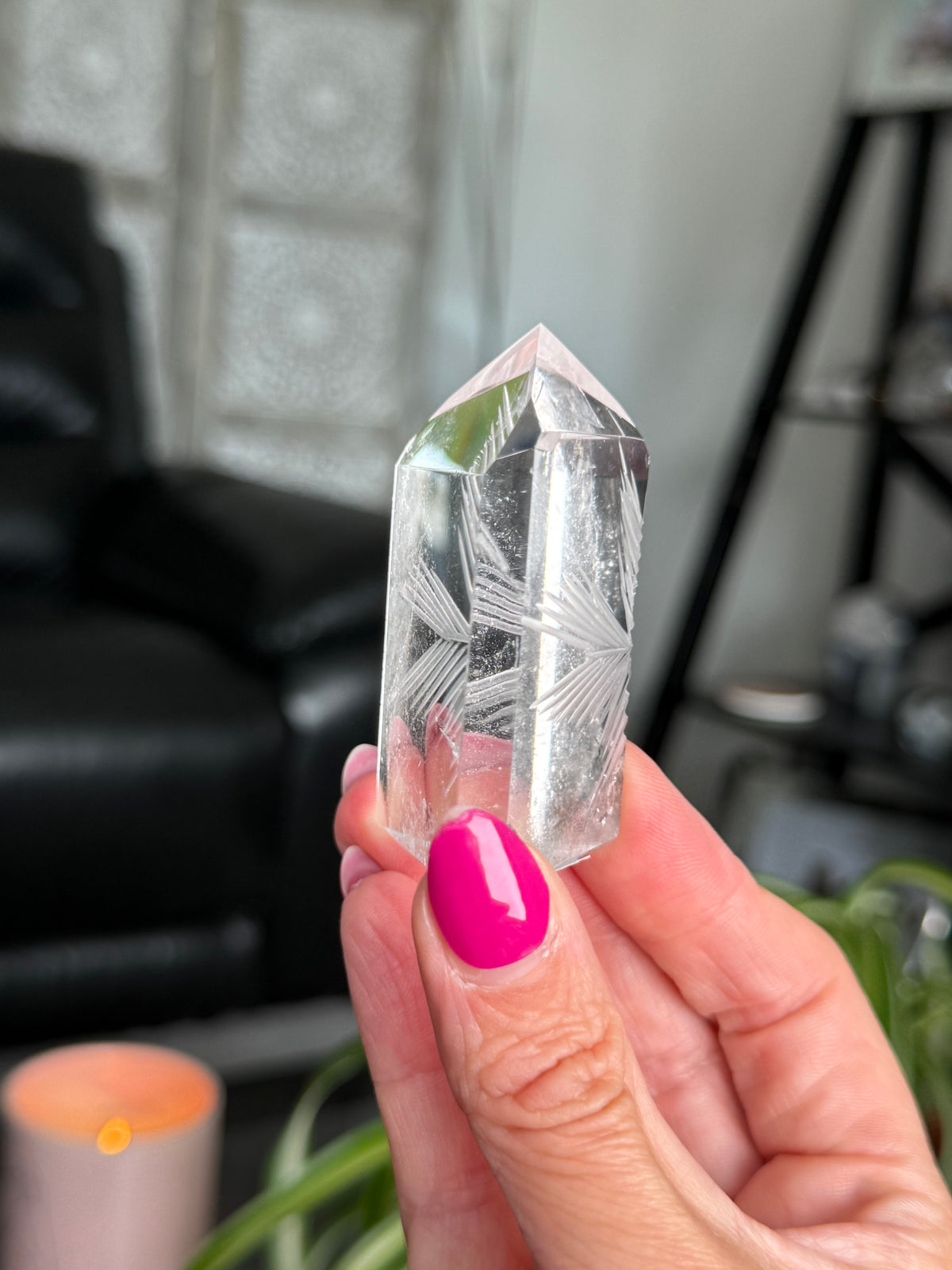 Clear Quartz Star Etched Tower