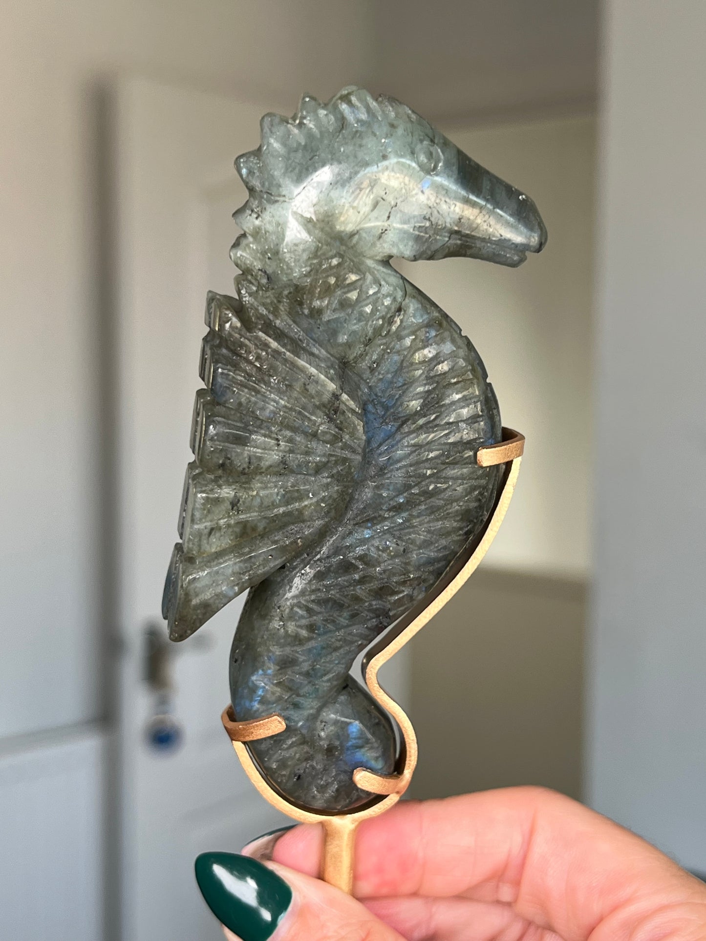 Labradorite Seahorse On Gold Stand