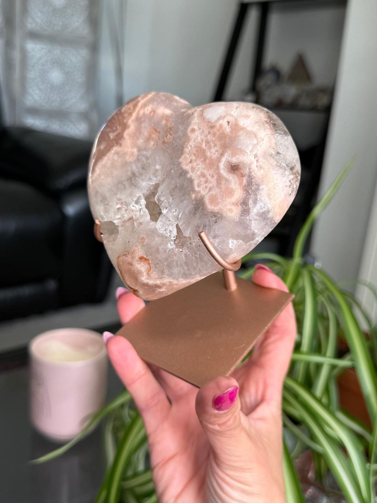 Pink Amethyst Heart On Stand
