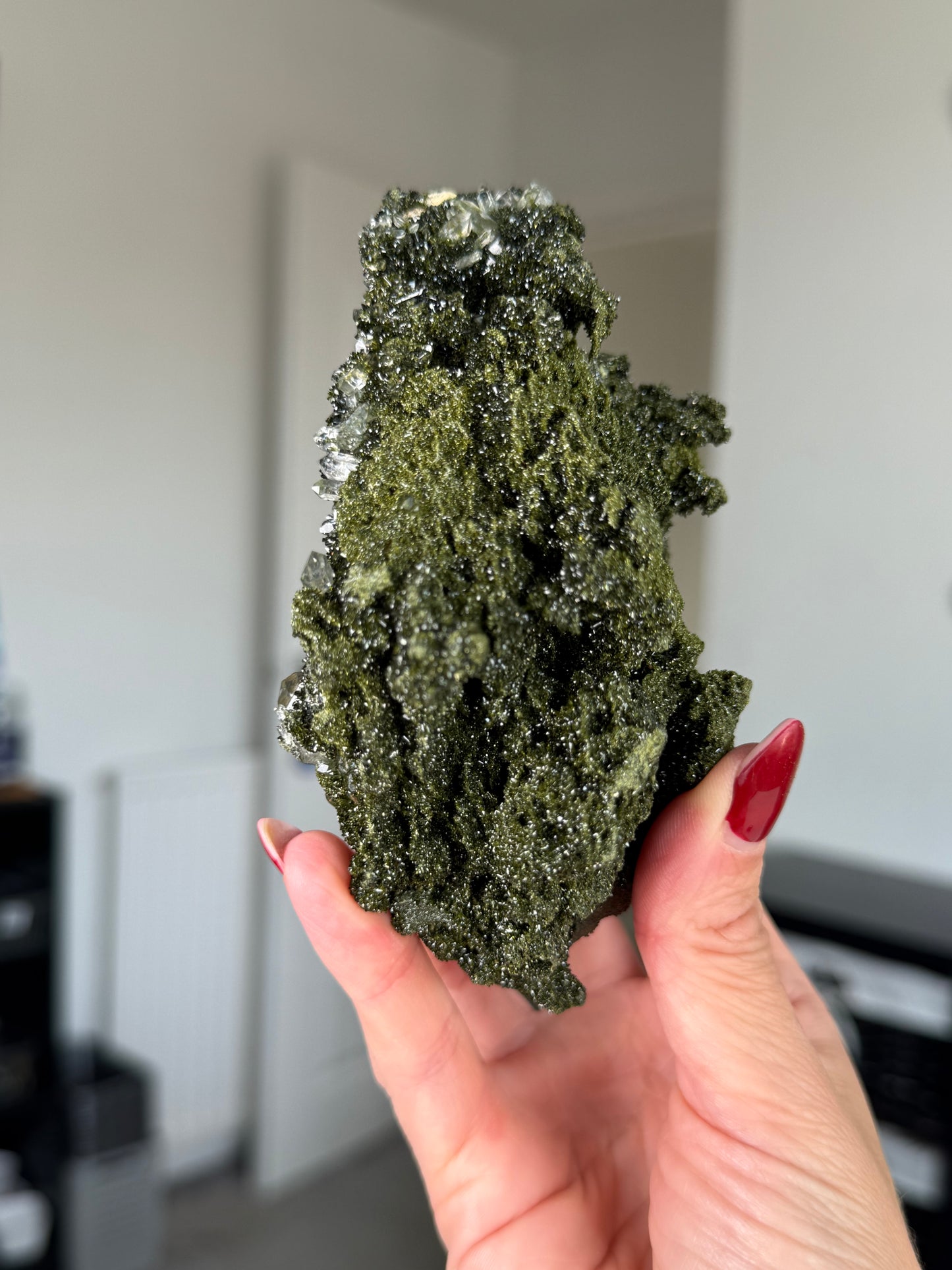 Large Epidote With Quartz Specimen With Stand