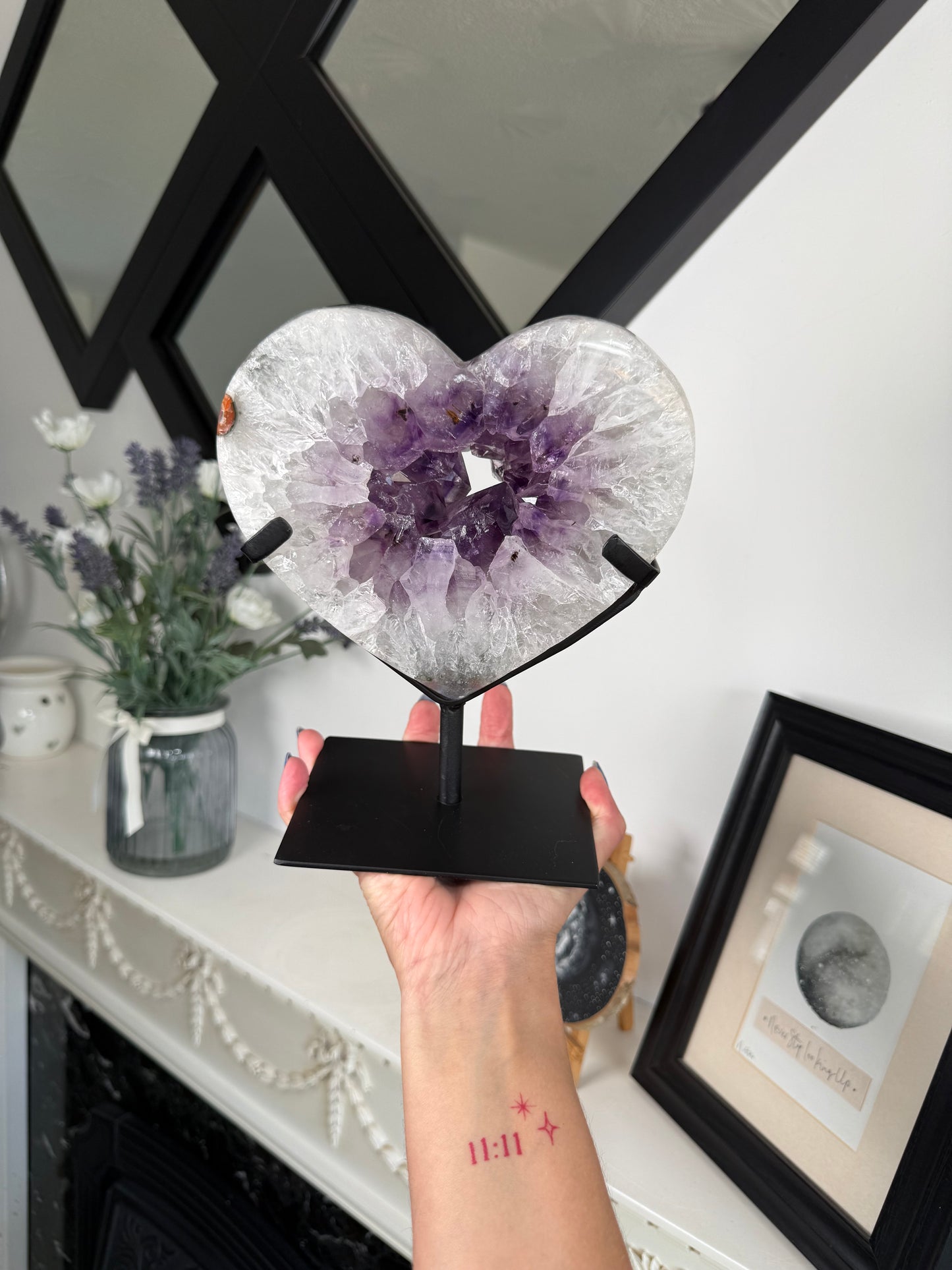 Amethyst Portal Heart On Black Stand