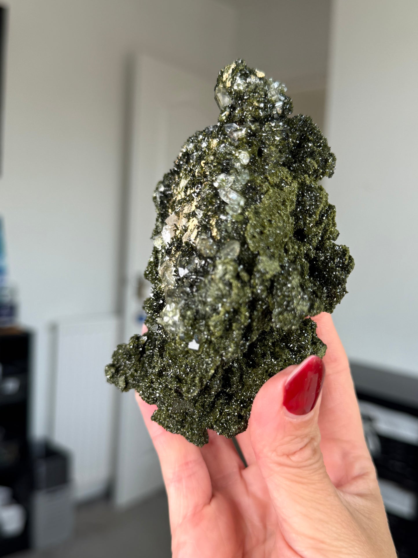 Large Epidote With Quartz Specimen With Stand