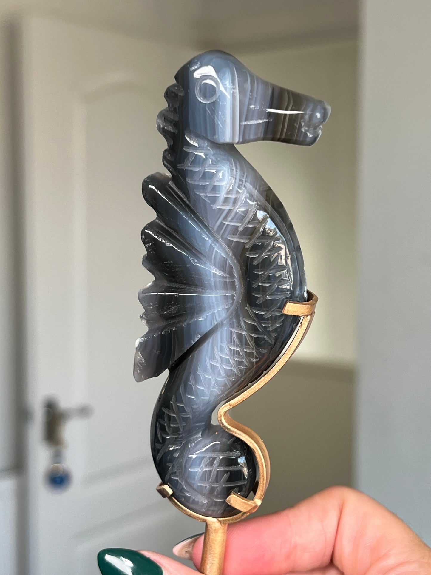 Agate Seahorse On Gold Stand