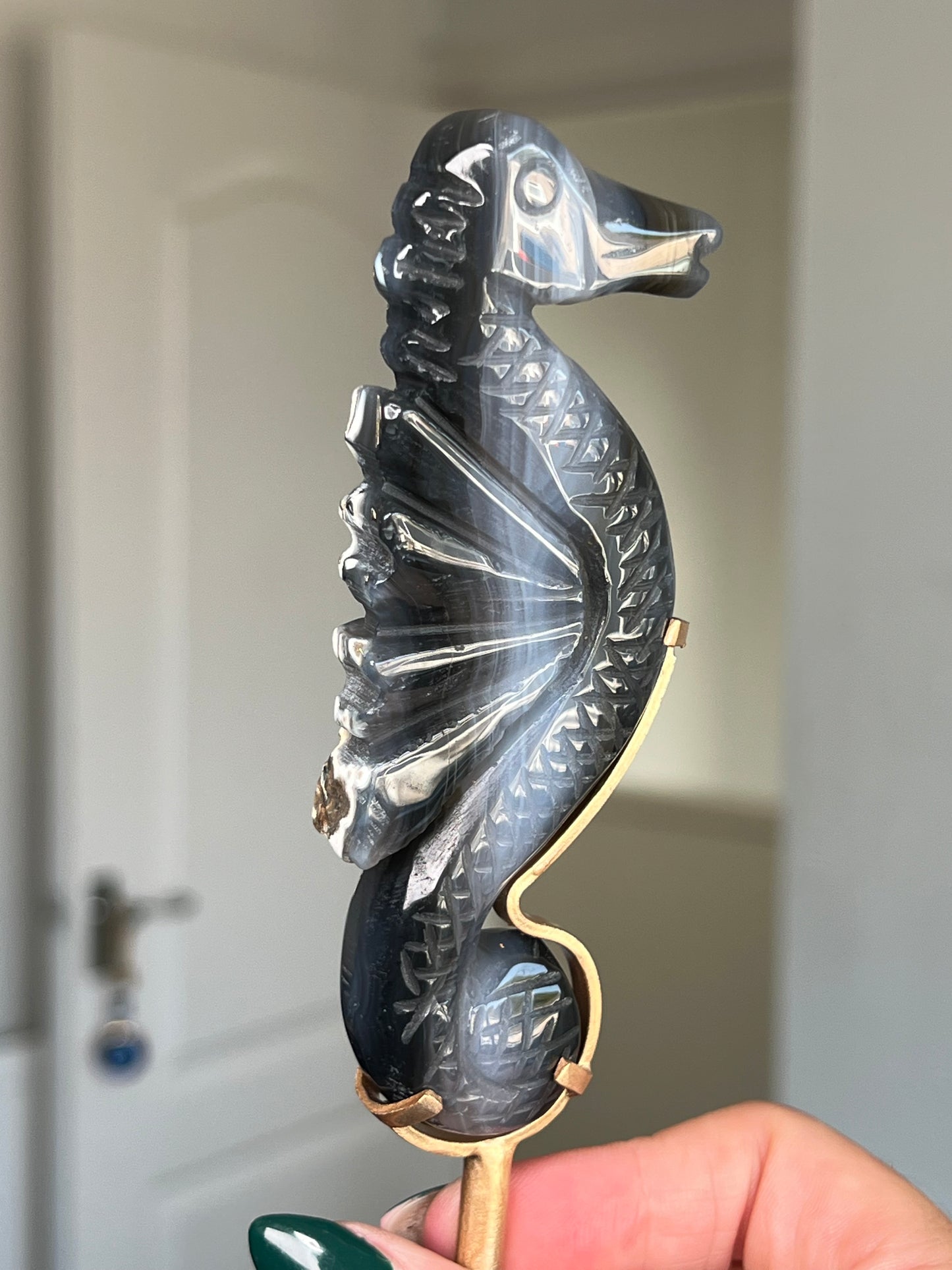 Agate Seahorse On Gold Stand