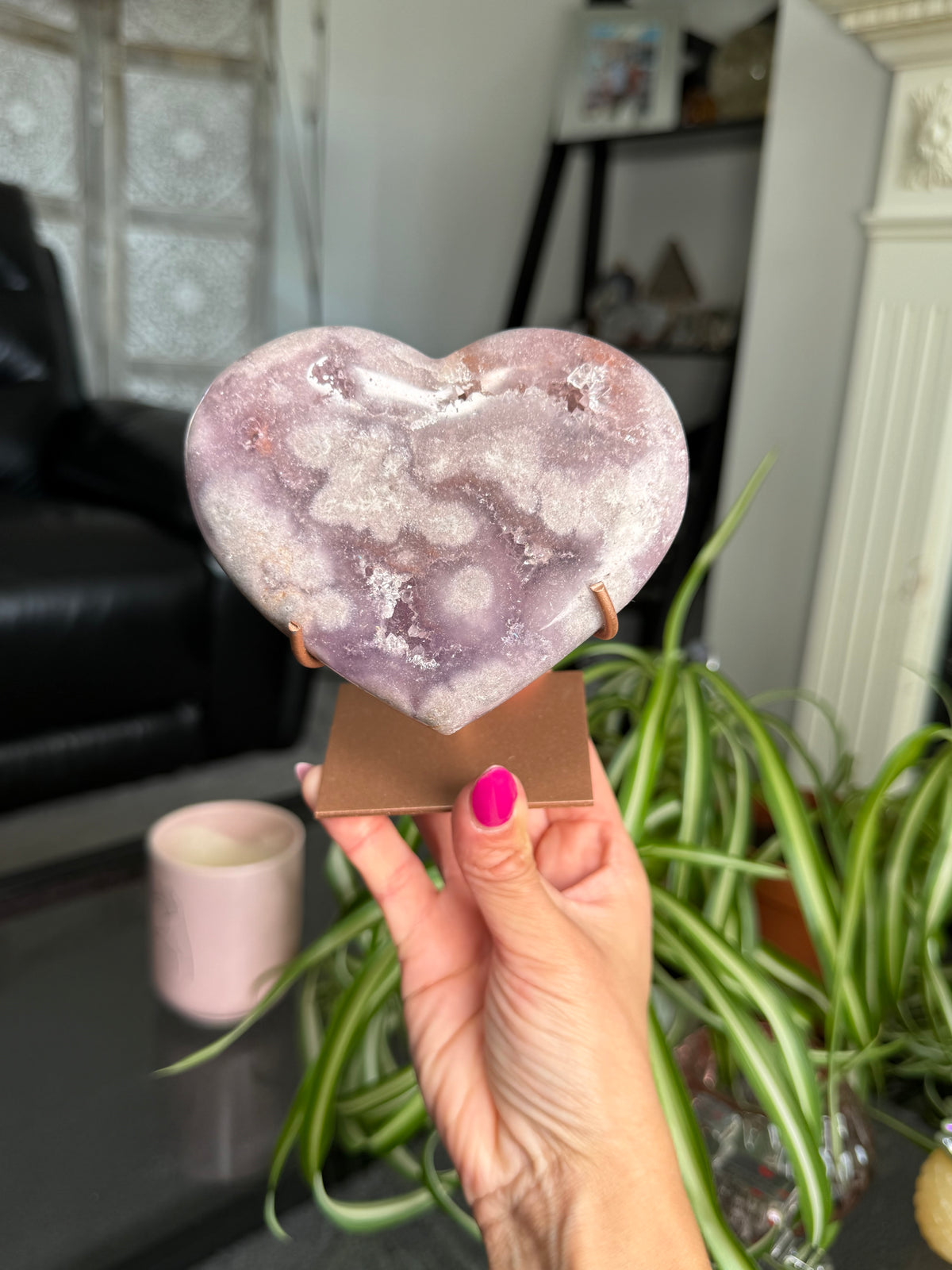 Pink Amethyst Heart On Stand