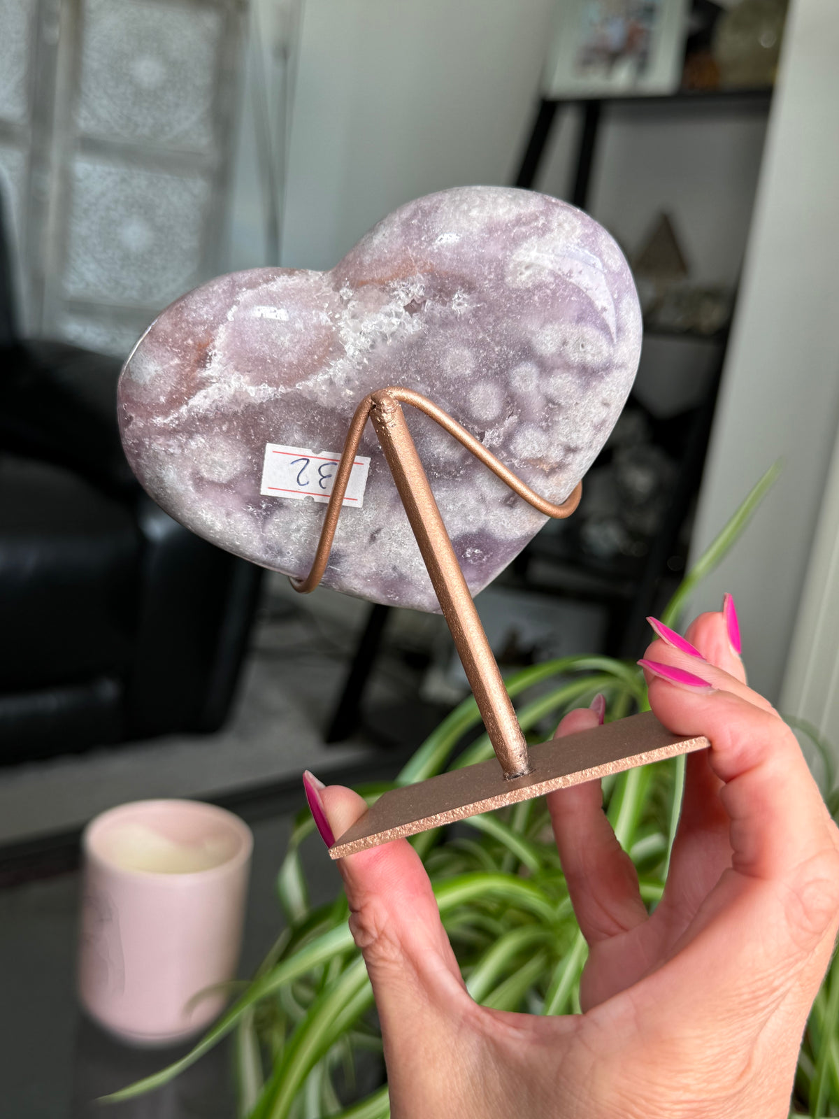 Pink Amethyst Heart On Stand