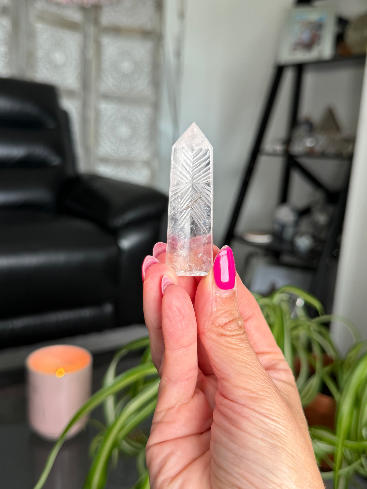 Clear Quartz Star Etched Tower