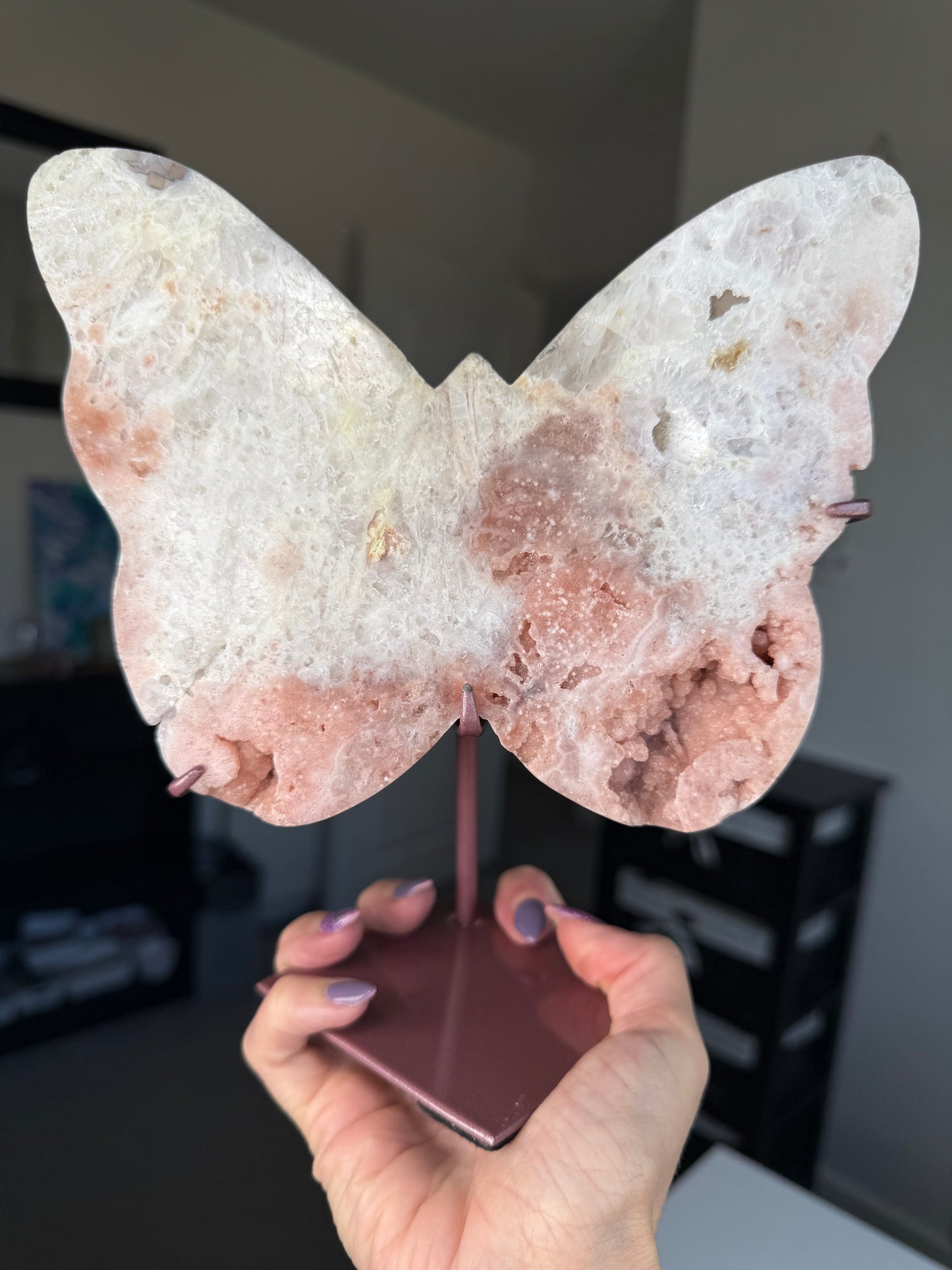 Pink Amethyst Butterfly On Custom Stand