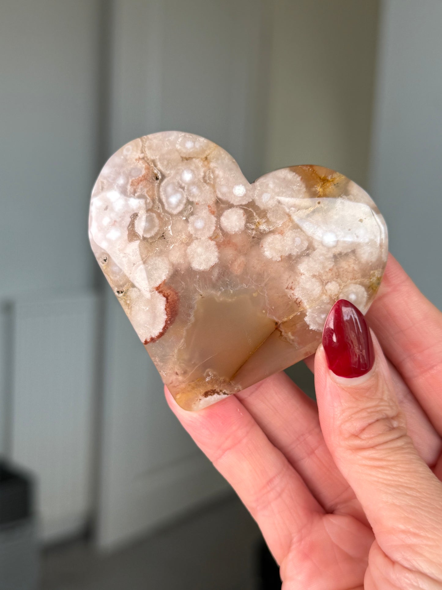 Flower Agate Heart With Stand