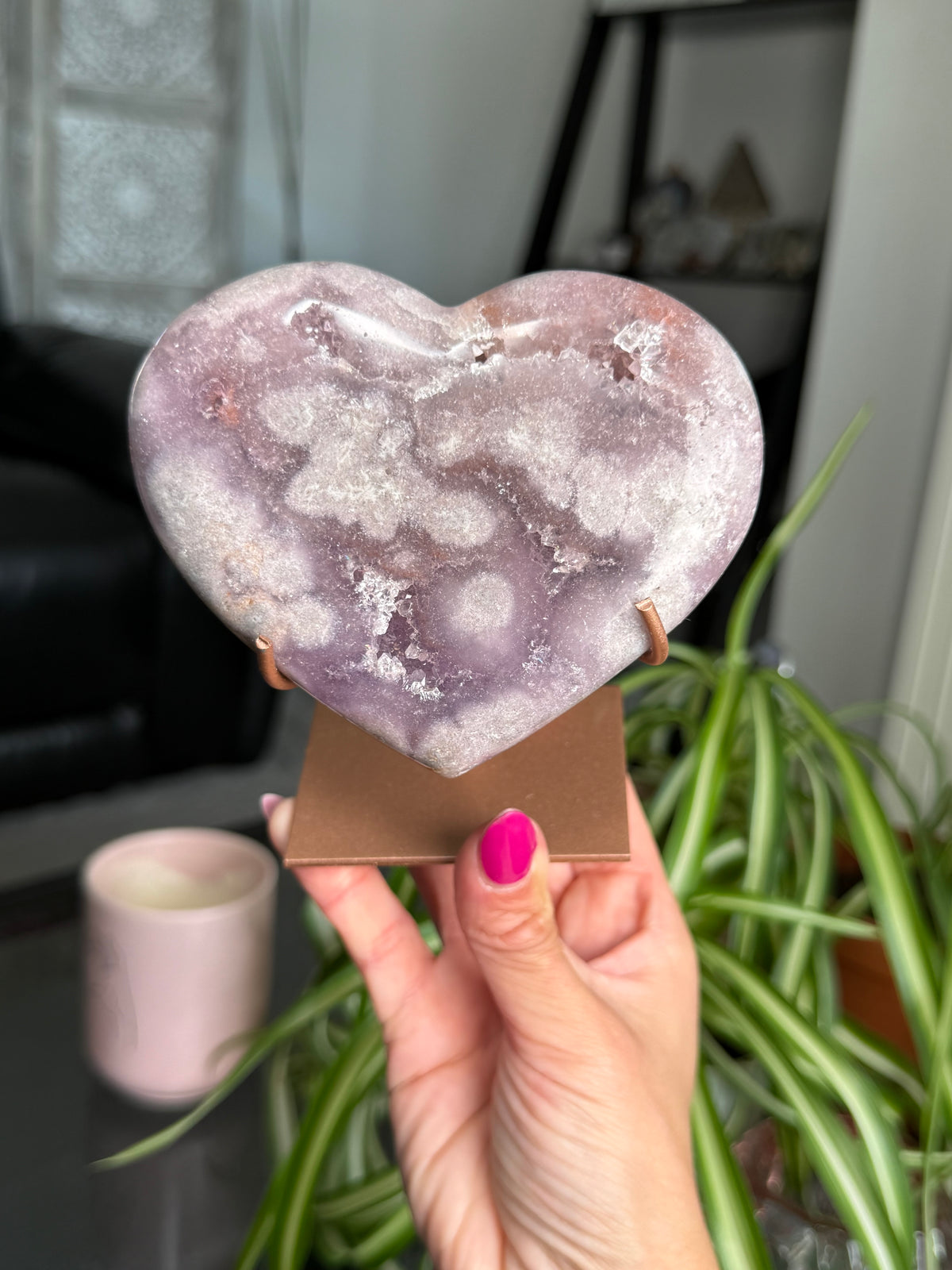Pink Amethyst Heart On Stand