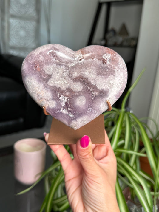 Pink Amethyst Heart On Stand