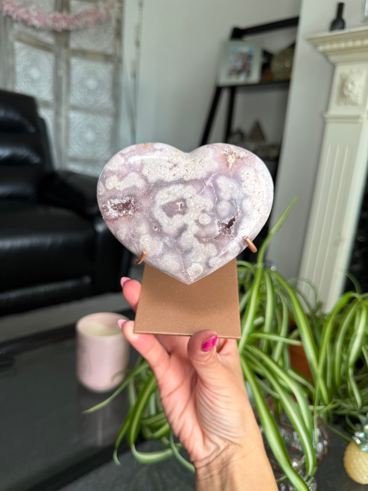 Pink Amethyst Heart On Stand