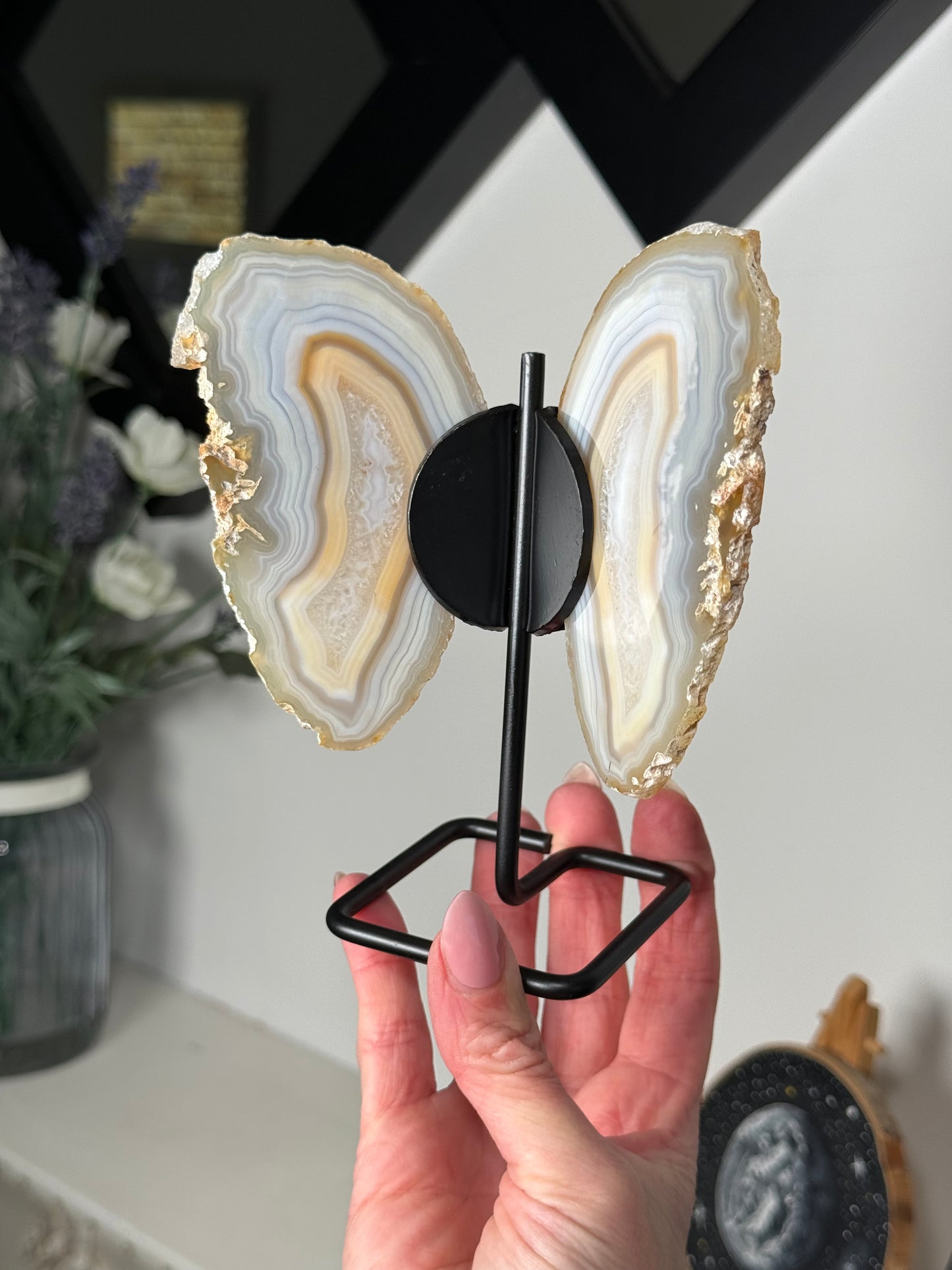 Agate Wings On Black Stand