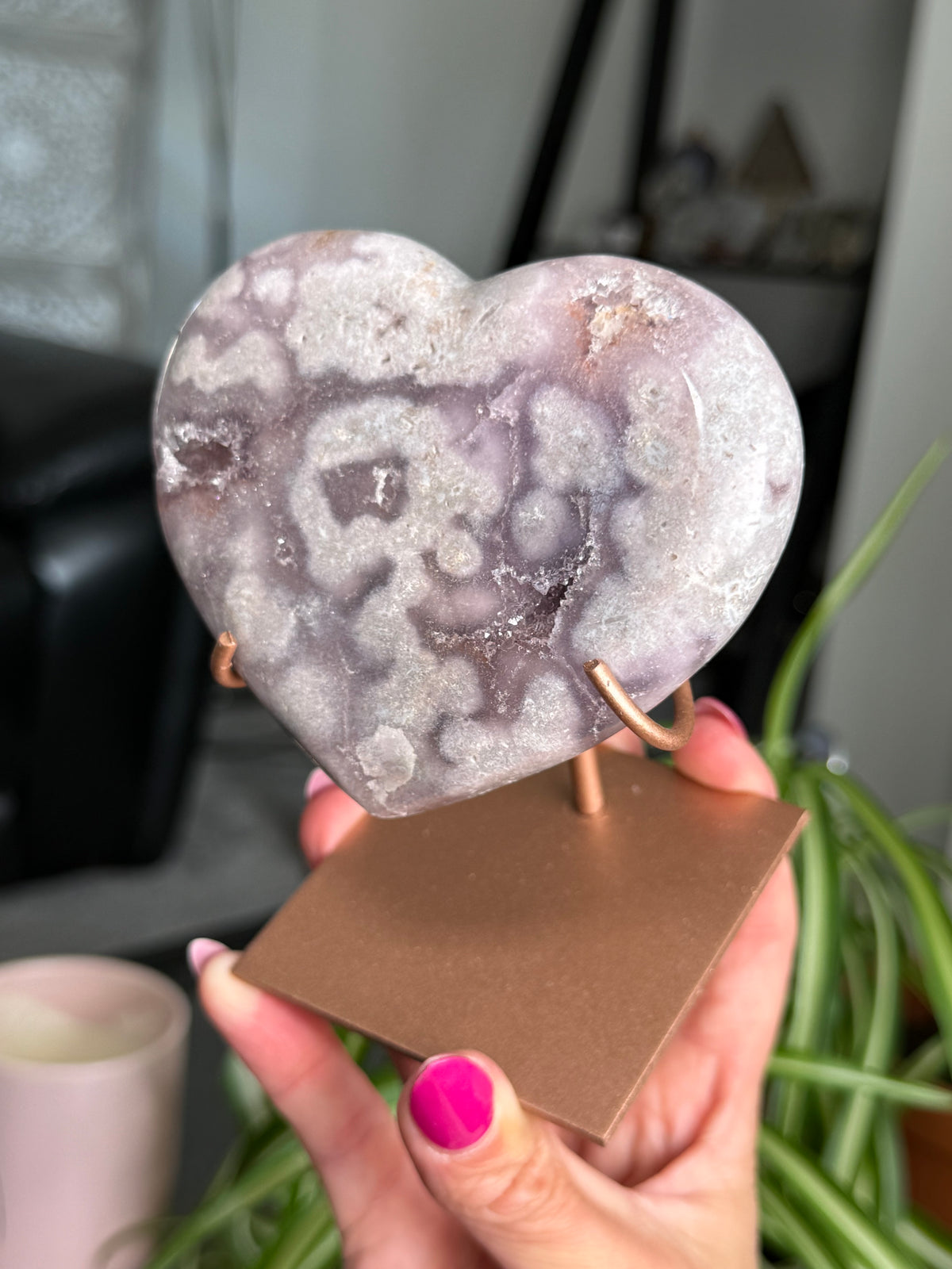 Pink Amethyst Heart On Stand