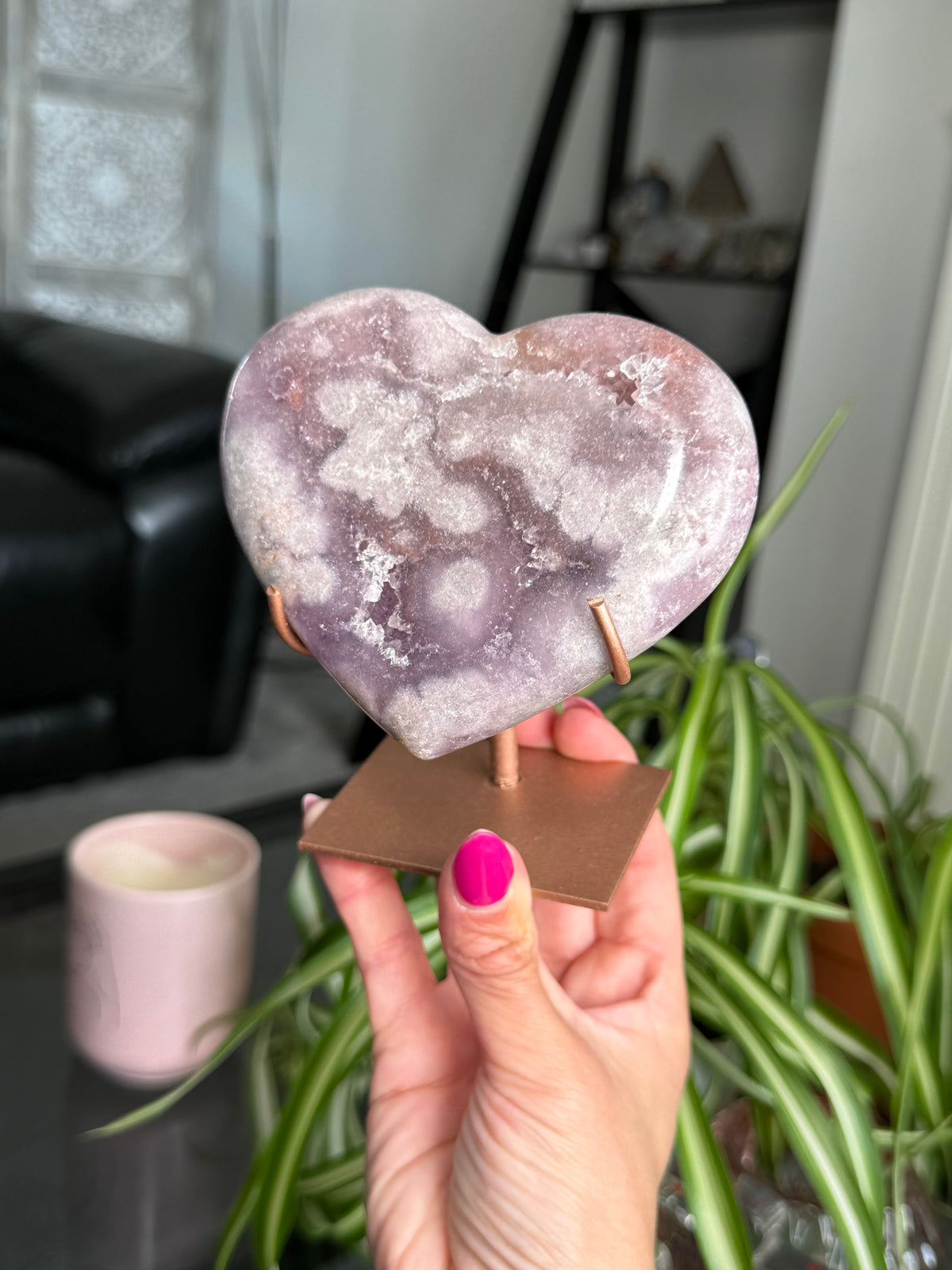 Pink Amethyst Heart On Stand