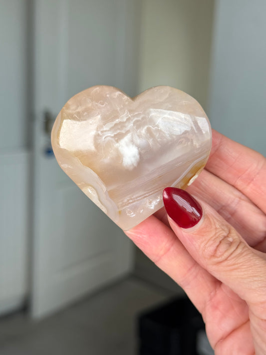 Flower Agate Heart With Stand