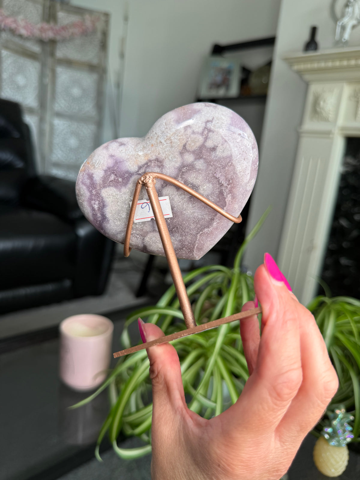 Pink Amethyst Heart On Stand