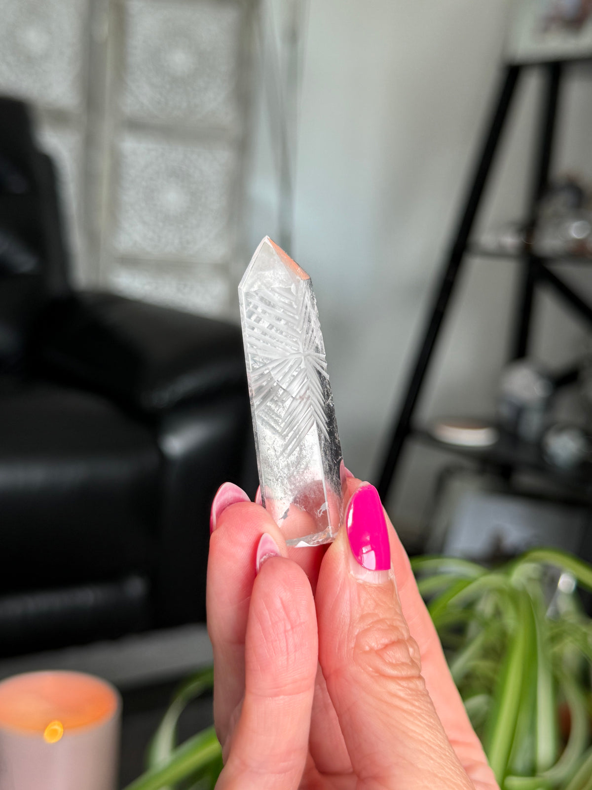 Clear Quartz Star Etched Tower