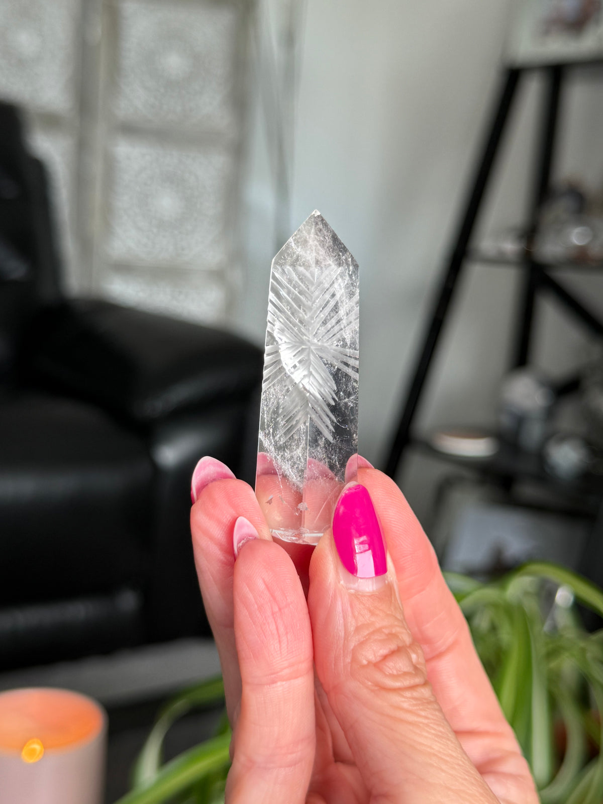 Clear Quartz Star Etched Tower