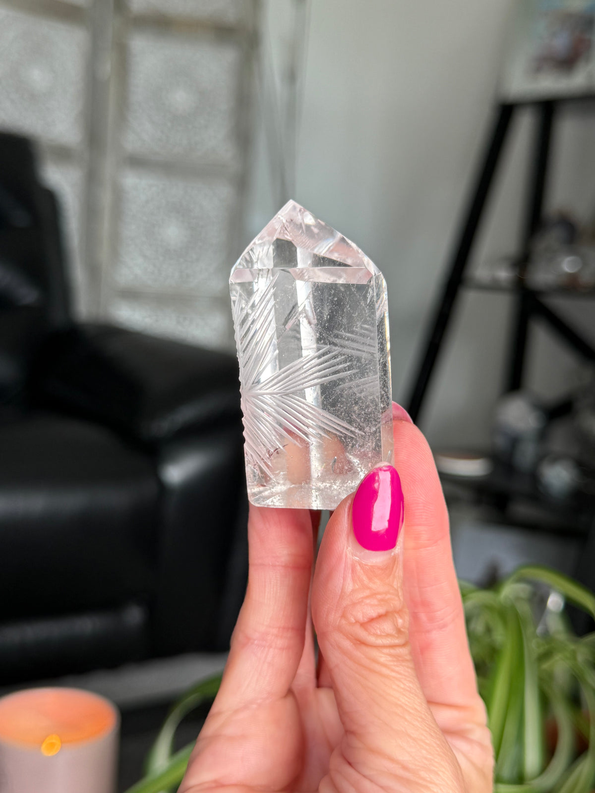 Clear Quartz Star Etched Tower