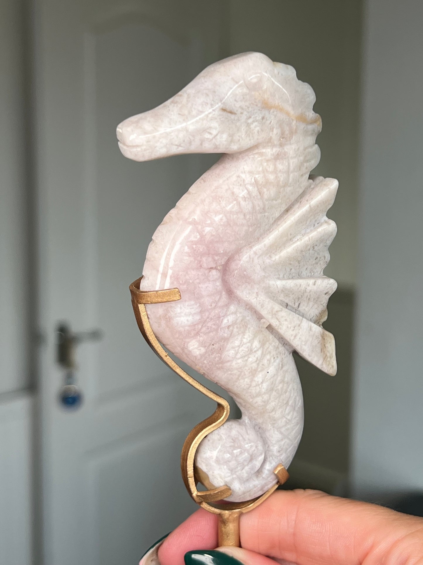 Pink Amethyst Seahorse On Gold Stand