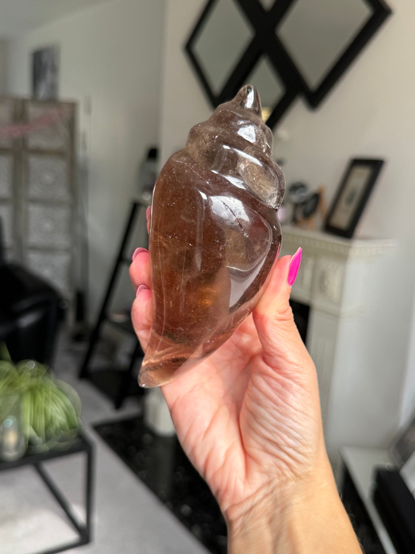 Master Carved Smokey Quartz Shell WITH RUTILE