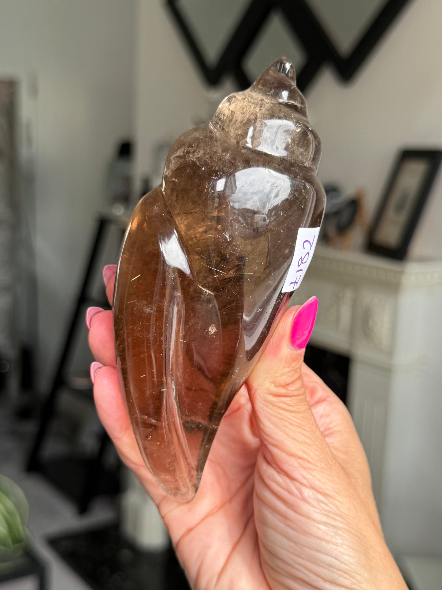 Master Carved Smokey Quartz Shell WITH RUTILE