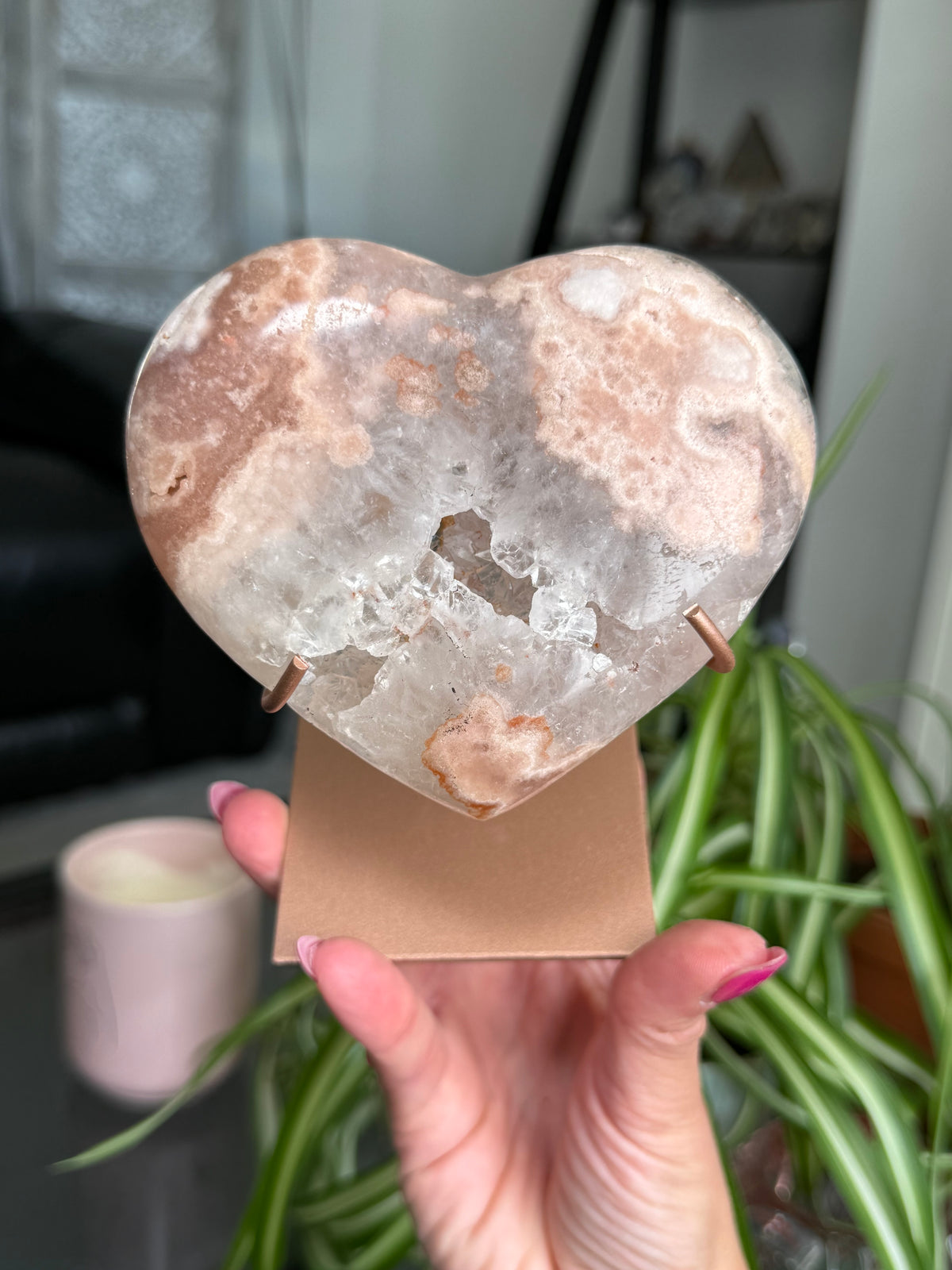 Pink Amethyst Heart On Stand