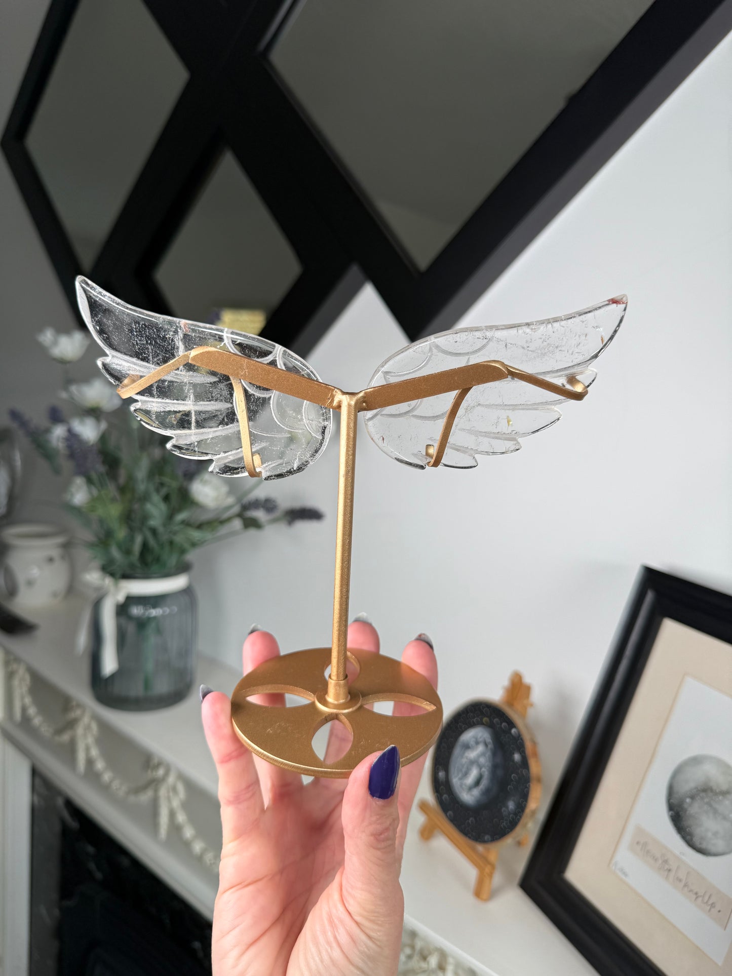 Clear Quartz Wings On Gold Stand
