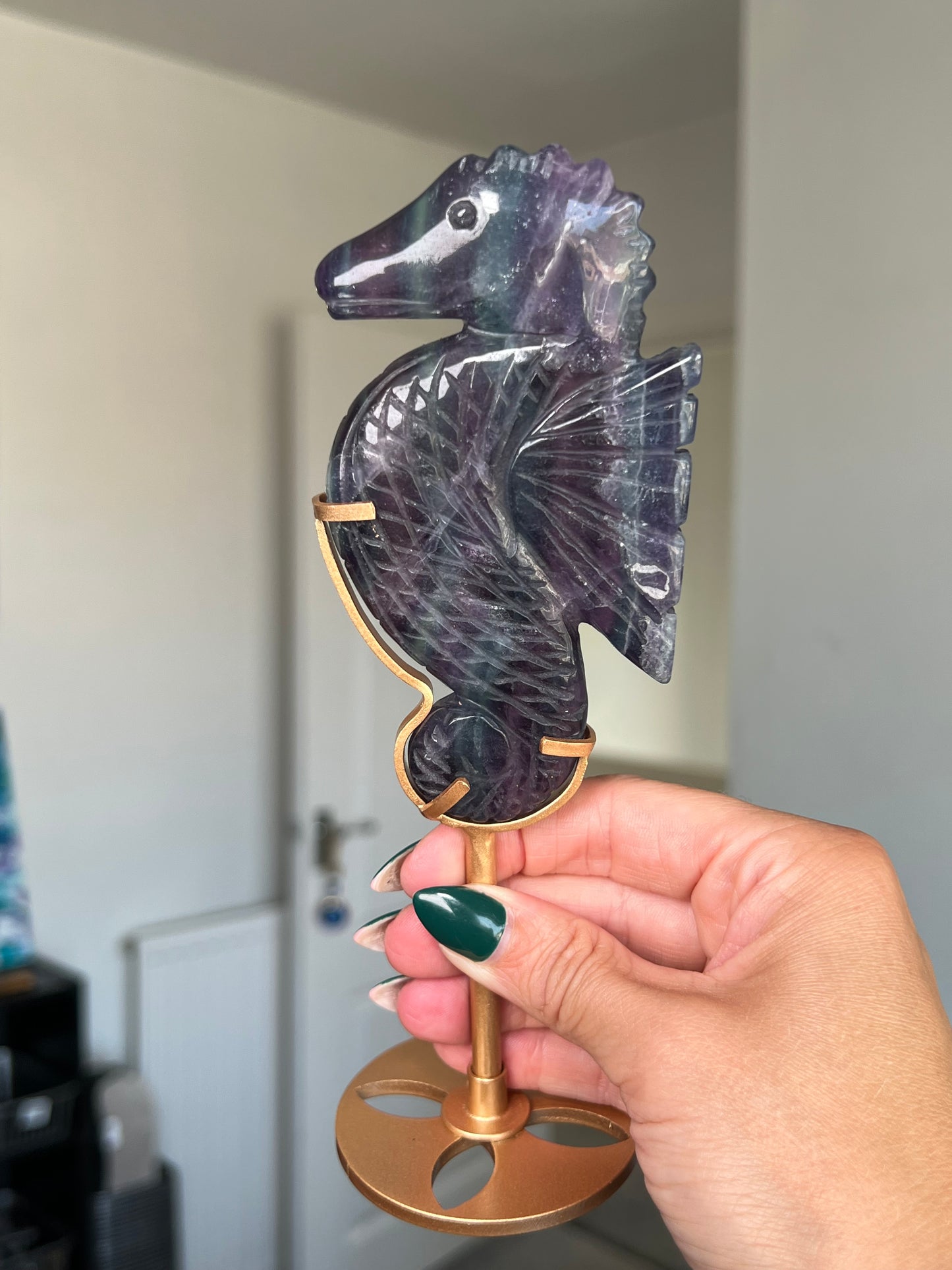 Fluorite Seahorse On Gold Stand
