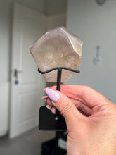 Load image into Gallery viewer, Smokey Quartz Pink Lithium Freeform On Stand With Rutile!
