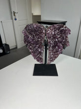 Load image into Gallery viewer, XL Brazilian Amethyst Wings On Custom Black Stand
