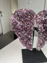 Load image into Gallery viewer, XL Brazilian Amethyst Wings On Custom Black Stand
