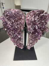 Load image into Gallery viewer, XL Brazilian Amethyst Wings On Custom Black Stand
