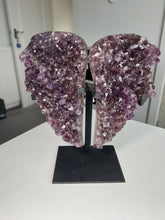 Load image into Gallery viewer, XL Brazilian Amethyst Wings On Custom Black Stand
