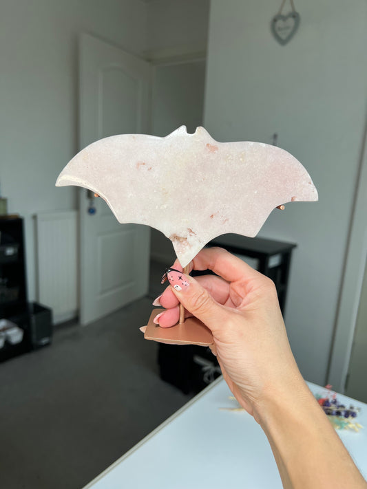 Pink Amethyst Bat On Custom Stand