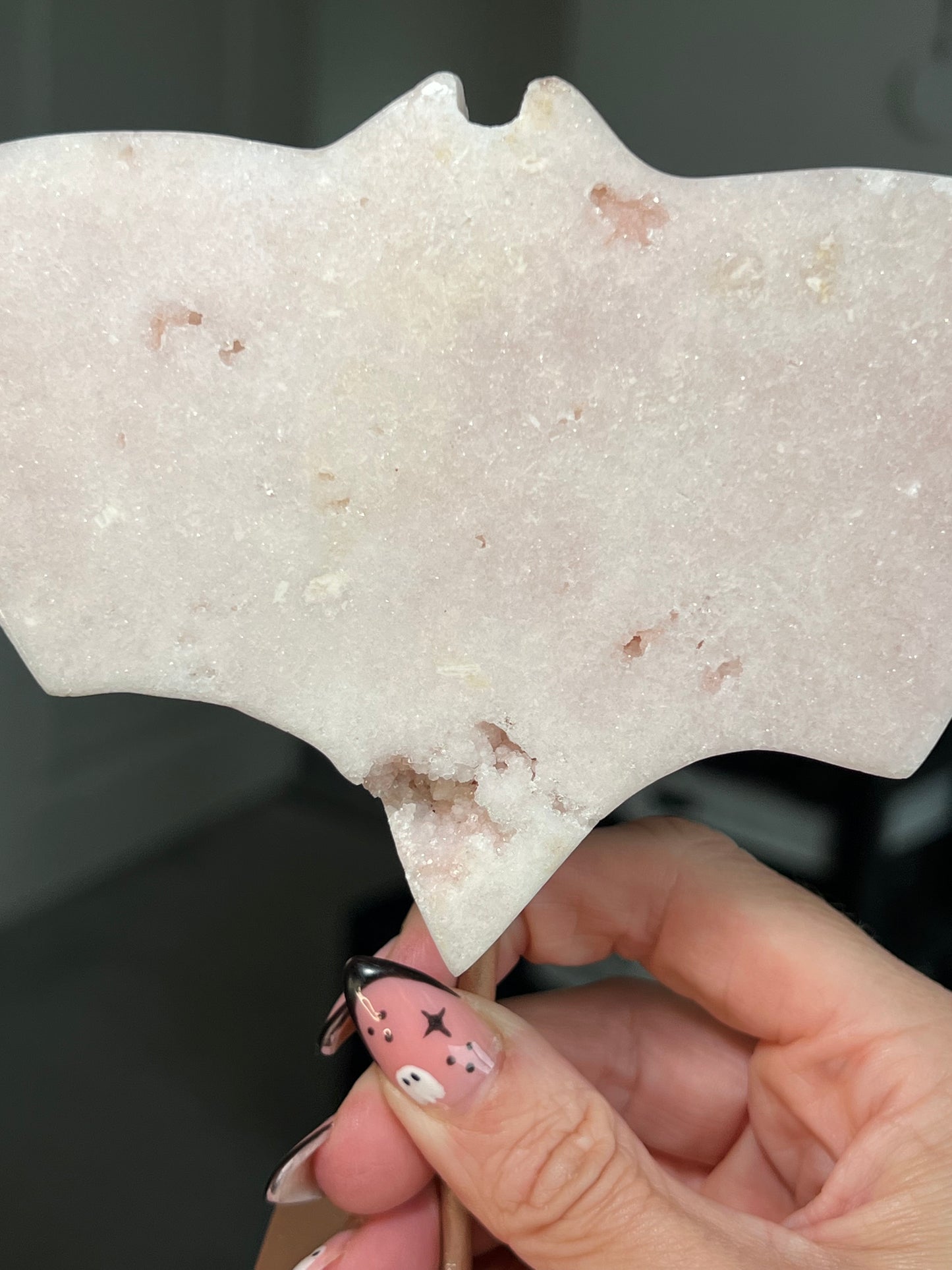 Pink Amethyst Bat On Custom Stand