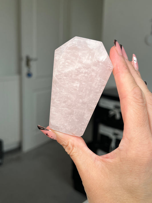 Brazilian Rose Quartz Self Standing Coffin