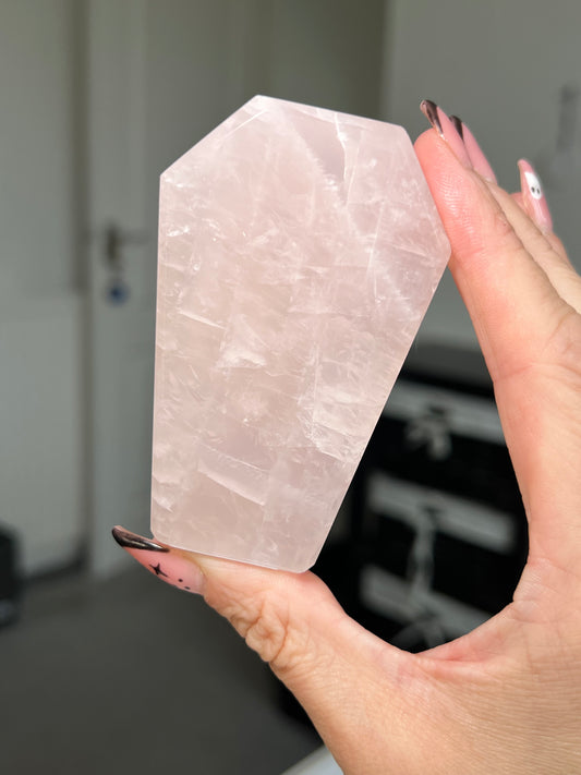 Brazilian Rose Quartz Self Standing Coffin