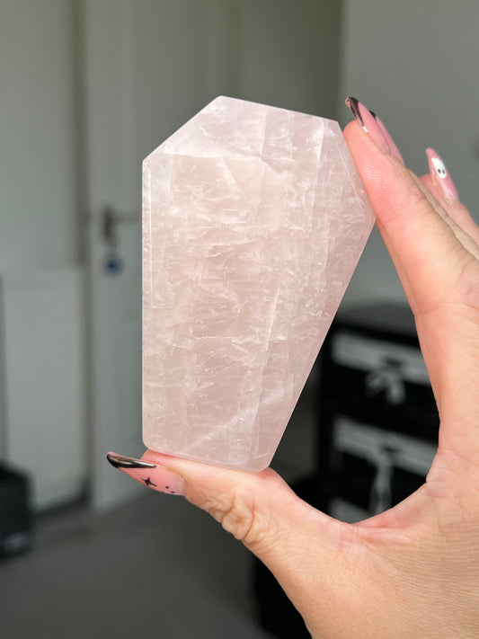 Brazilian Rose Quartz Self Standing Coffin