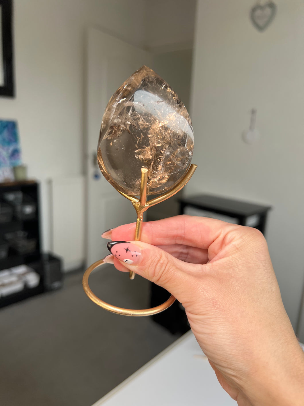 Brazilian Smokey Quartz Flame On Gold Stand