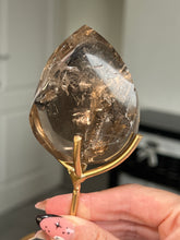 Load image into Gallery viewer, Brazilian Smokey Quartz Flame On Gold Stand
